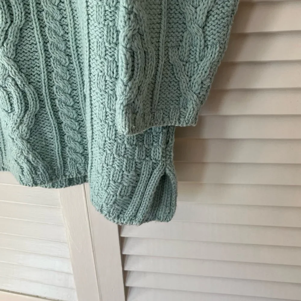 Aran Crafts 100% merino wool cable knit sweater medium seafoam green - Picture 2 of 5
